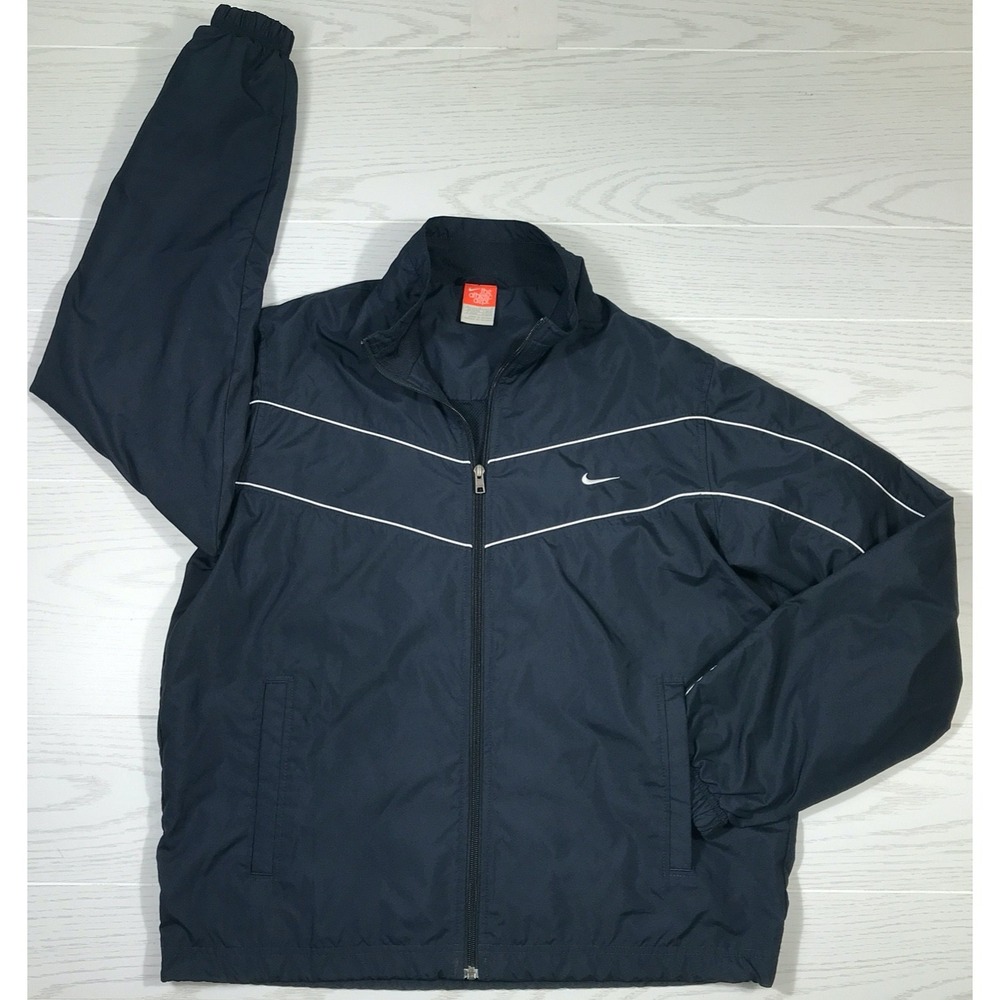 Vintage Nike Windbreaker Jacket Men L Navy Full Zip Mesh Lined 341569-406 Y2K